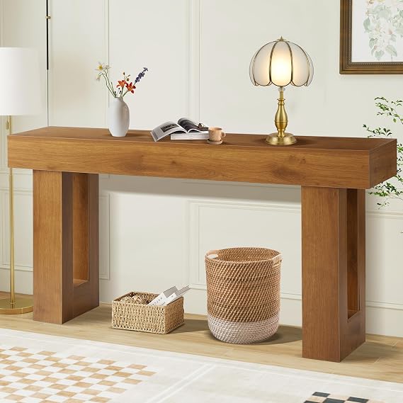 63" Long Console Table, Farmhouse Sofa Table Behind Couch, Wooden Entry Console Tables with Storage for Living Room, Rectangular Entryway Table for Entrance, Hallway, Foyer (Rustic Brown)