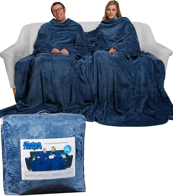 Slanket Siamese - The Original Blanket with Sleeves for Two Oversized Fleece Wearable Blanket for Couples, Cozy TV Throw