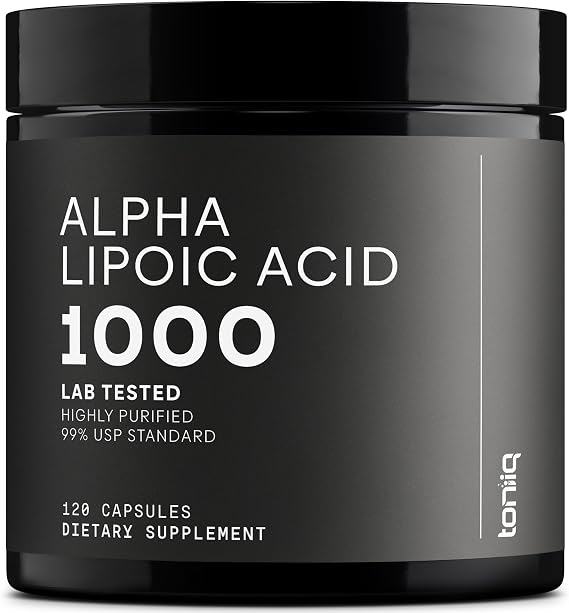 Toniiq 1000mg Ultra High Strength Alpha Lipoic Acid Capsules | Highly Purified 99%+ USP Standard - 120 Capsules ALA Supplement