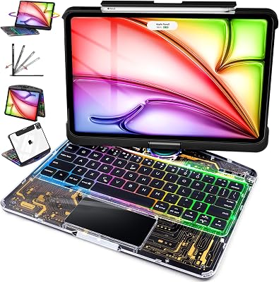 iPad Air 11 Case with Keyboard M3M2, 20252024 – 360° Rotating Multi-Touch Trackpad, RGB Backlit Keyboard, Transparent Back, Pencil Holder, Type-C Charging for 5th4th Gen – Tech Circuit X