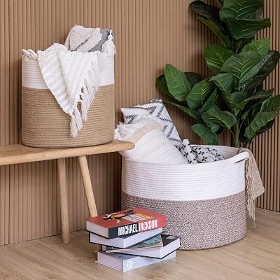 INDRESSME Goodpick Large Jute Toy Storage Basket And L Large Baby Nursery Storage Bin Set of 2