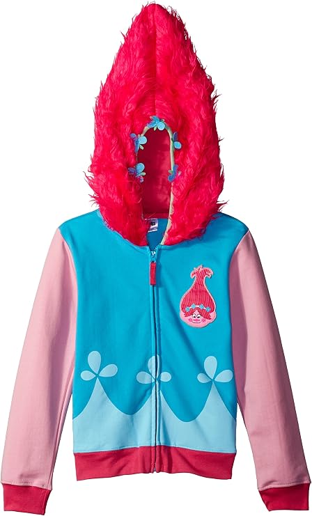 Trolls Girls' Little Movie Poppy Costume Zip Hoodie with Faux Fur on Hood