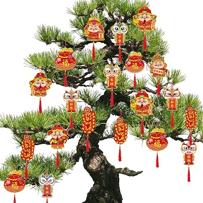 24-Piece Chinese New Year Decorations - Lunar New Year Ornaments, Red Hanging Knot Pendants for Spring Festival Decoration, Home & Tree