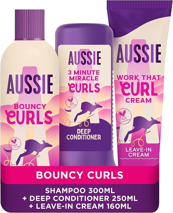 Aussie Bouncy Curls Bundle: Shampoo, Deep Conditioner, Leave in Curl Cream