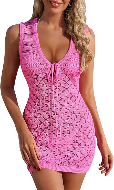 FAIRY SEASON Swimsuit Coverup for Women Crochet Sleeveless Beach Dress