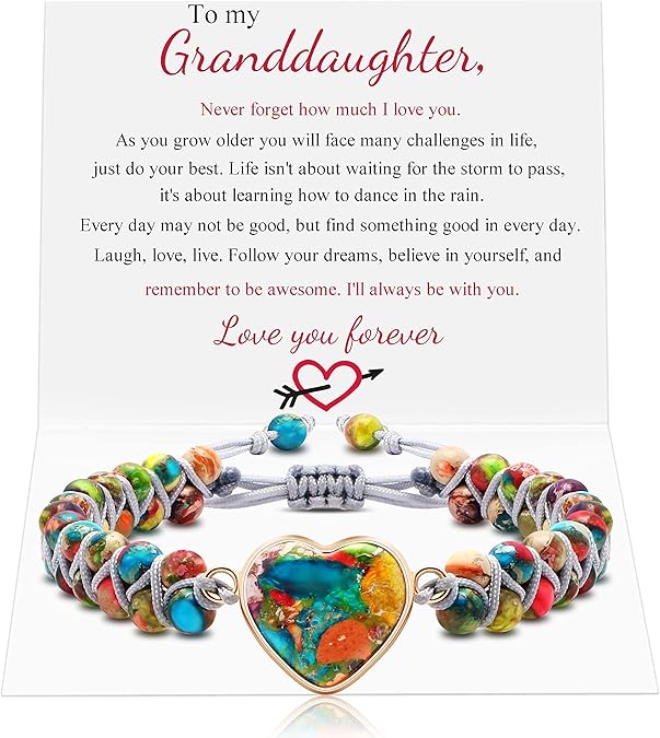 MOOGEEN Handmade Beaded Bracelets for Women Gifts for Granddaughter Daughter Mom Best Friend Bestie Sister Jasper Heart Bracelets Boho Natural Stone Colorful Beads Wrap Bracelet Turquoises Jewelry
