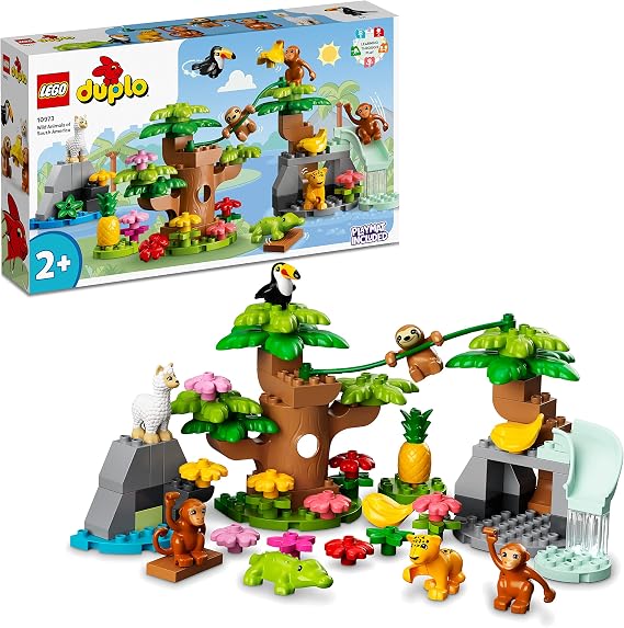 LEGO 10973 DUPLO Wild Animals of South America Set, Early Learning Toys for Toddlers, Girls & Boys Aged 2 Plus with 7 Toy Animal Figures & Jungle Playmat