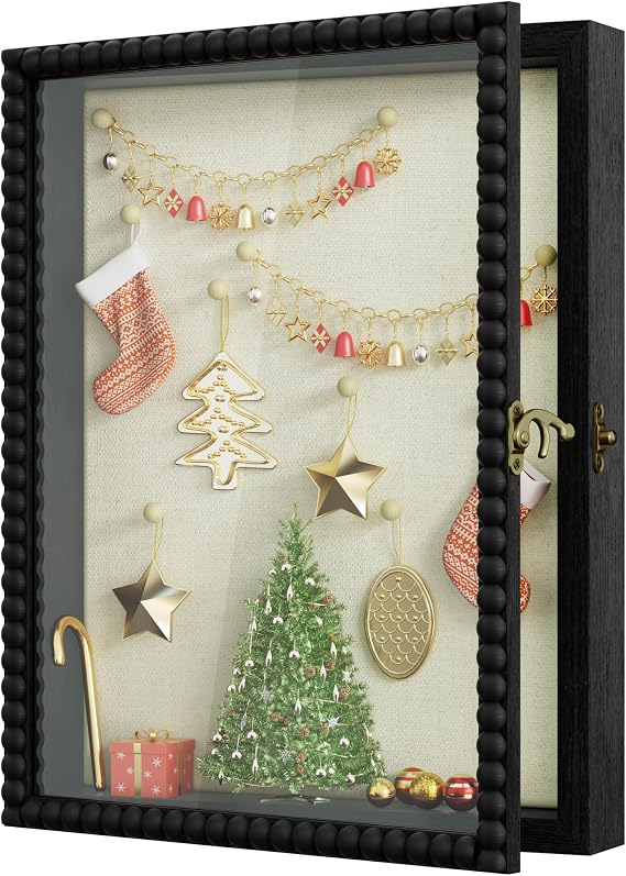 Love-KANKEI 11x14 Deep Shadow Box Frame,Unique Solid Wood Beads Frame,Black