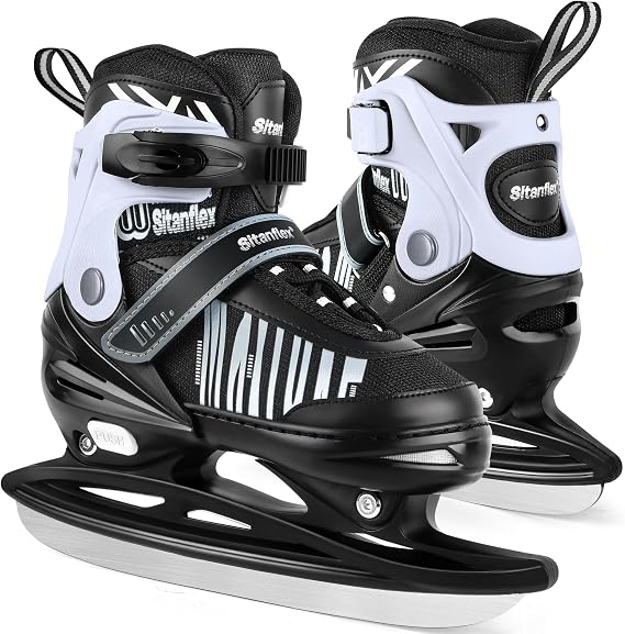 Ice Skates, Adjustable Ice Skates for Kids, Girls and Boys Ages 4-12, Toddler Ice Hockey Skates for Outdoor and Rink, Soft Padding and Reinforced Ankle Support, White