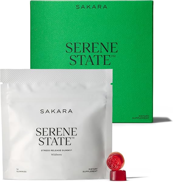 SAKARA Serene State Stress Relief Gummies - Calm & Focus, Zembrin, 56 Ct