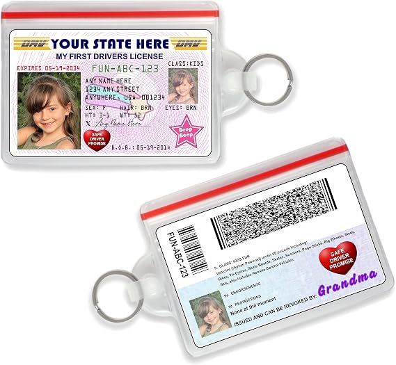 Kids Drivers License - Pretend - Custom with Your Kids Photo and Information - Novelty ID Card - for Girls