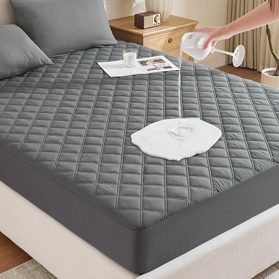 Downstoria Waterproof Mattress Protector, Queen Size Mattress Pad, Soft Breathable Gray Mattress Cover with 6"-16" Deep Pocket, Dirt-Proof Washable Bed Cover for Home, Bedroom, Hotel