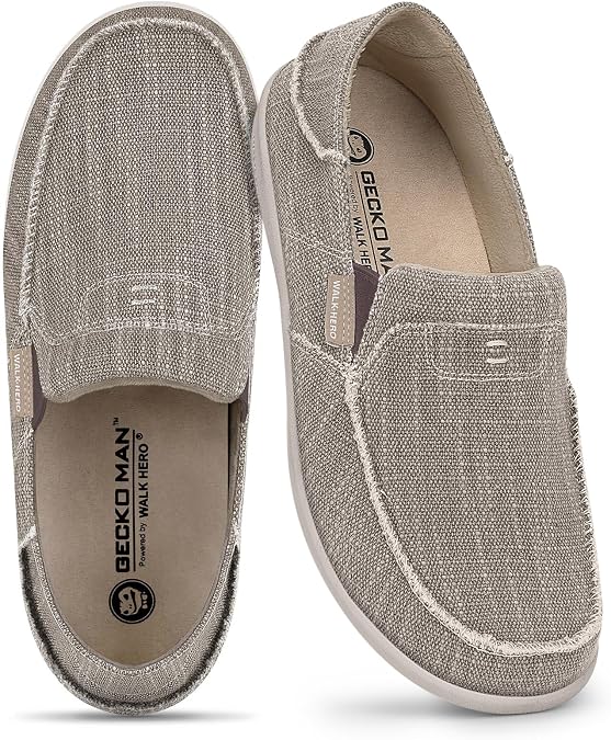 Mens Slip On Shoes, Canvas Mens Loafers with Arch Support & Soft Lining