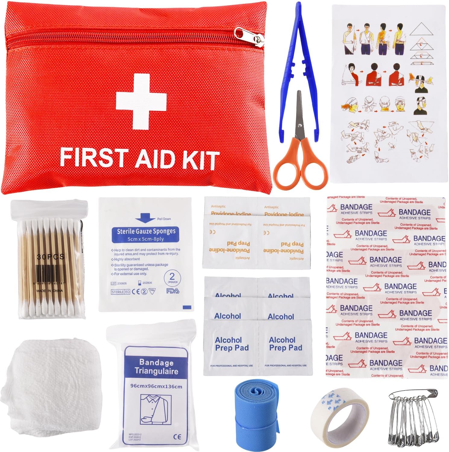 Medi Mini First Aid Kit, 14 kinds74 Pieces Small First Aid Kit for Travel, Home, Office, Vehicle, Workplace, Camping & Outdoor Red