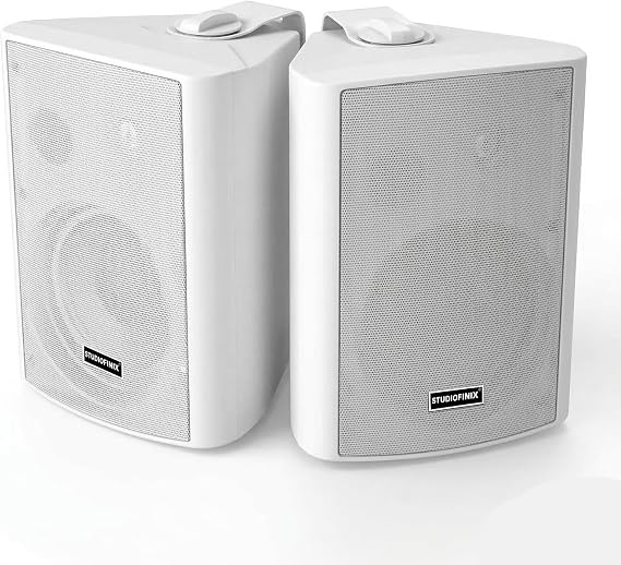 STUDIOFINIX 5.25 Inch 300W Indoor/Outdoor Bluetooth 5.1 Waterproof Wall-Mounted Speakers, Wireless Multi-Speaker Sync with IR Remote, for Patio, Garage, Home, Backyard(501BLE,White,Pair)