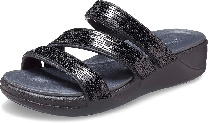 Crocs Women's Boca Strappy Wedges, Platform Sandals, Black, 11 Women