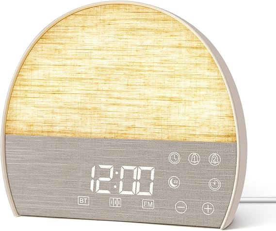 Sunrise Alarm Clock Wake Up Light, Bedside Alarm Clock with White Noise Machine, Bluetooth Speaker, FM Radio, Dual Alarms, Sunset Sleep Timer, Dimmable Display, USB-C Bedroom Night Light