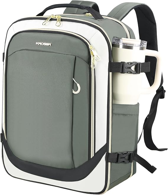 KROSER Laptop Backpack Computer Backpack 17 Inch Men-Beige/Army Green/Black