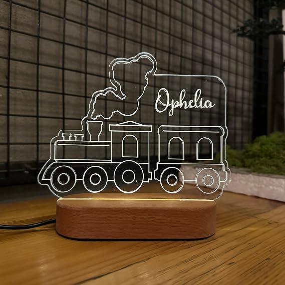 Train Night Light - Led Lampfor Kids - Baby Room Decor - Custom Desk Lamp - Baby Girl Gift, Gift for Kids - Boys Birthday Gift - Baby Gift - Baby Shower - Night Lights with USB-Cable
