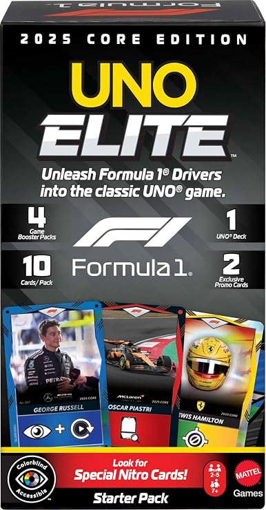 Mattel Games UNO Elite Formula 1 2025 Starter Pack Card Game, 7+, 2-5 Players