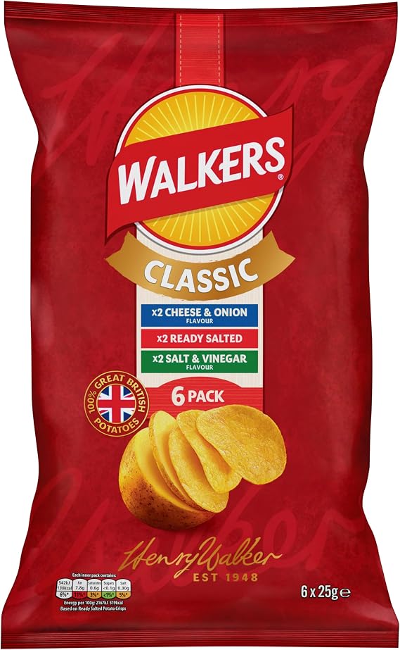 Walkers Classic Variety Crisps, 6x25g