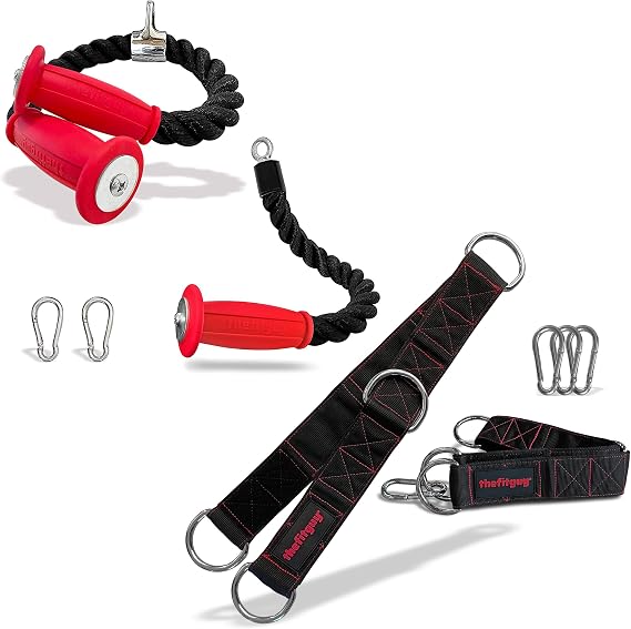 THEFITGUY Exercise Machine Attachments Bundle One 30-Inch Rope Plus One 16.5-Inch Single Rope Plus 2 Multifunction Extension Straps for Cable Machine Attachments (6 Snap Hooks Included)