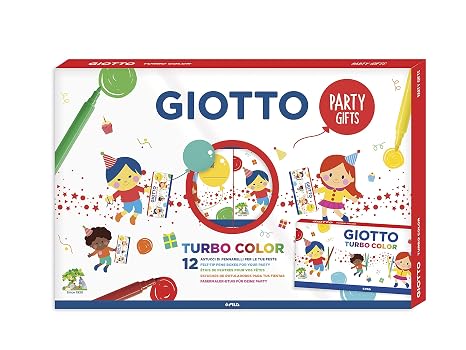 GIOTTO Kids 12 x Party Gift Sets with 6 Turbo Colour Felt Tip Pens, Assorted Colours, Super Washable, Ideal for Children's Party Bags