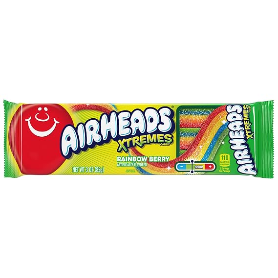 Airheads Xtremes Belts Sour Candy, Rainbow Berry, Non-Melting, Bulk Party Bag, 3 Oz (Pack of 1)