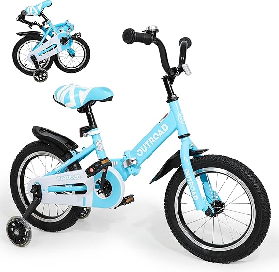 Kids Bike for 3-10 Years Old Boys and Girls, 14/16/18 Inch Baby Bike with Flash Lighting Training Wheels for Children, Foldable Toddler Bicycles with Dual Handbrakes, Multiple Colors