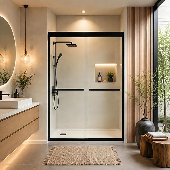 Double Sliding Shower Door 44-48" W x 72" H, Matte Black