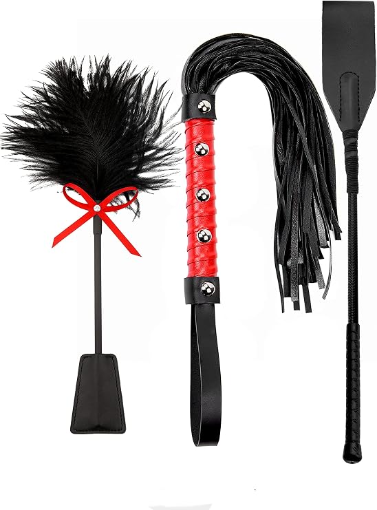 Horse Whip Set Riding Crop, Cosplay Whip, French Tickler, PU Leather Whip, Feather Tickler