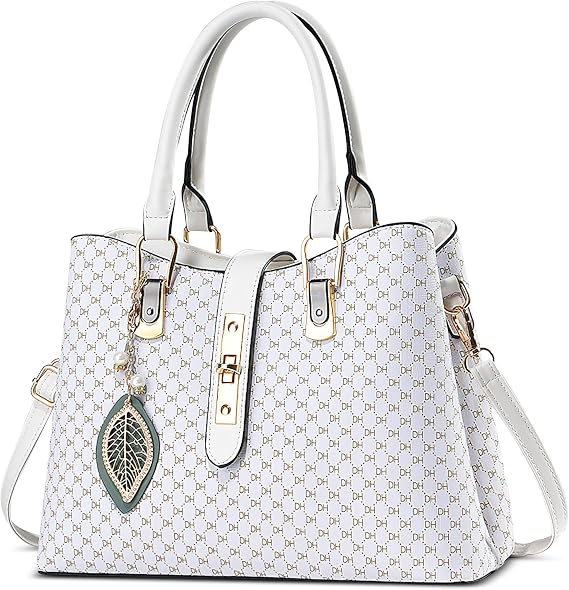 Women's Handbag Exquisite Pendant Shoulder Bag PU Leather Shoulder Bag for Travel Banquet Shopper White