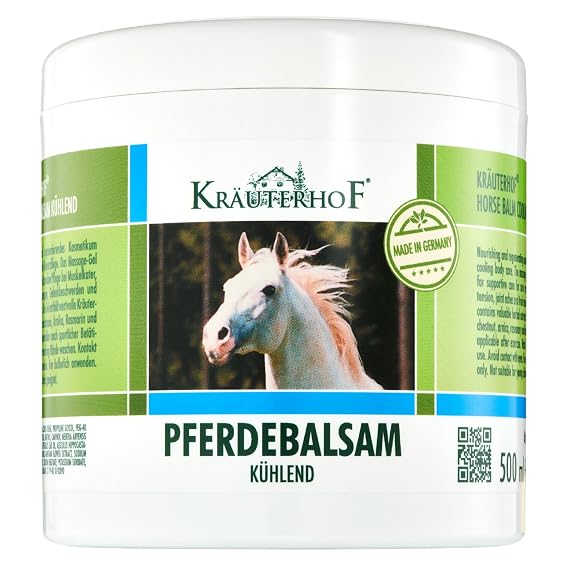 Krauterhof Horse Balm Cools and Revitalises Precious Herbal Extracts from Horse Chestnut Arnica Rosemary and Mint Oil 500 ml Tub Sealed with Aluminum Foil
