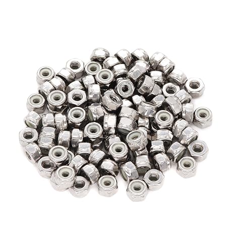 100pcs 10-24 Nylock Self Lock Nuts Nylon Inserted 304 Stainless Steel, #10-24 Locking Nuts, #10 Lock Hex Nuts for Furniture, Repairing Jobs