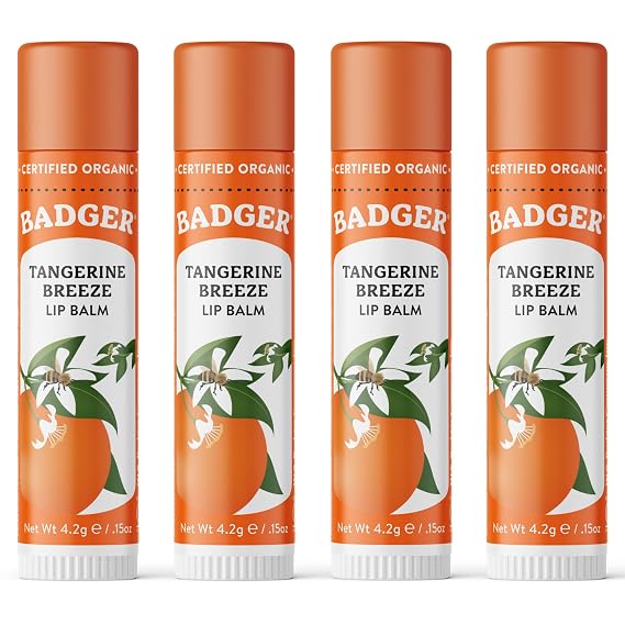 Badger Tangerine Breeze Classic Organic Lip Balm, 4 Pack