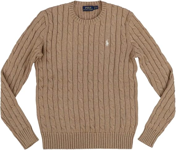 Polo Ralph Lauren Womens Cable Knit Crew Neck Sweater (Medium, Brown)