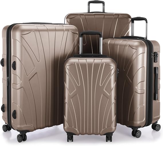 Suitline - Set of 4 Hard-Side Luggages Trolley Hardside Hard Shell Suitcase Expandable, TSA, (S, M, L & XL), Gold