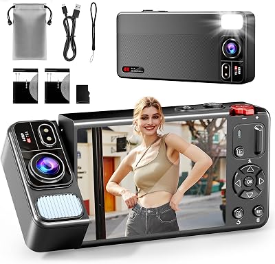 Digital Camera, 4K 64MP Cameras for Photography, 270°Flip Screen Vlogging Camera, Autofocus, Flash, 18X Zoom, 2 Batteries, 64GB Card, Point and Shoot Digital Cameras for Kids Teens, Black