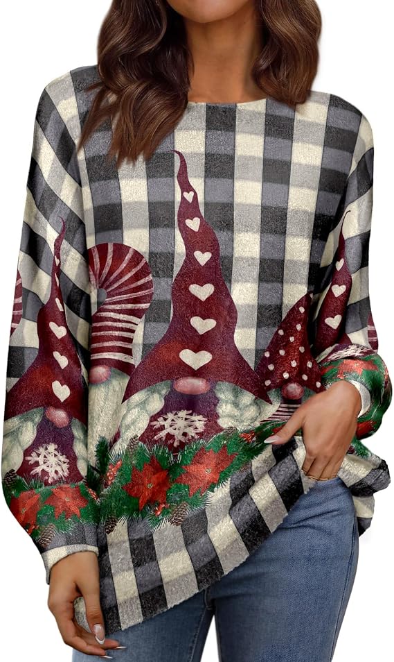 LUXVEER Womens Oversized Sweaters Fall 2024 Crewneck Knit Graphic Printed Pullover Sweater Tops Trendy Outfits