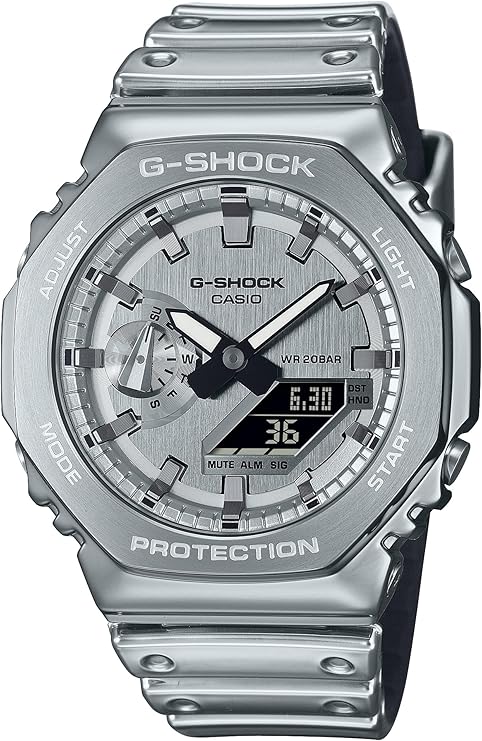 Casio G-Shock Wristwatch GM-2100 Classic Color, Authentic Domestic Product | Metal Covered Bezel, FINE METALLIC SERIES, Men, Silver