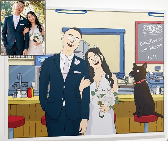 Transform Your Photo into a Custom Cartoon Portrait - Hand-Drawn by iToonify Artists with Customization and Printing Choices. Bob's Style Family Portrait and Burgers Style.