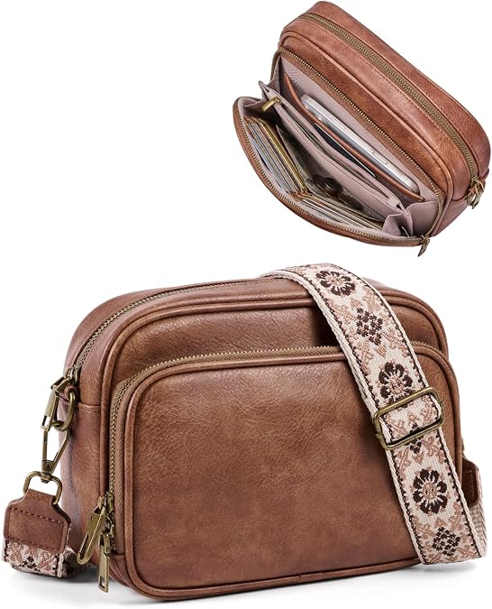 Crossbody Bags with Built-in Wallet, Anti-Theft Travel Purse with Card Slots, Trendy Vegan Shoulder Bag for Women Men