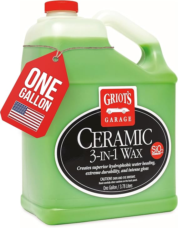 Griots Garage Ceramic 3-in-1 Wax, SiO2 Spray for Cars, Trucks, RVs, Provides Protection and Water Beading on Paint, Wheels, Plastic, Rubber Trim, Chrome, and More, 10983, 1 Gallon