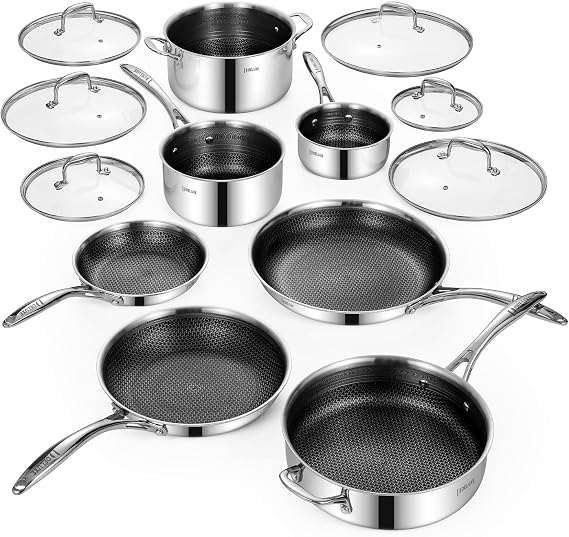 Deluxe 13 Piece Hybrid Ceramic Nonstick Stainless Steel Cookware Set