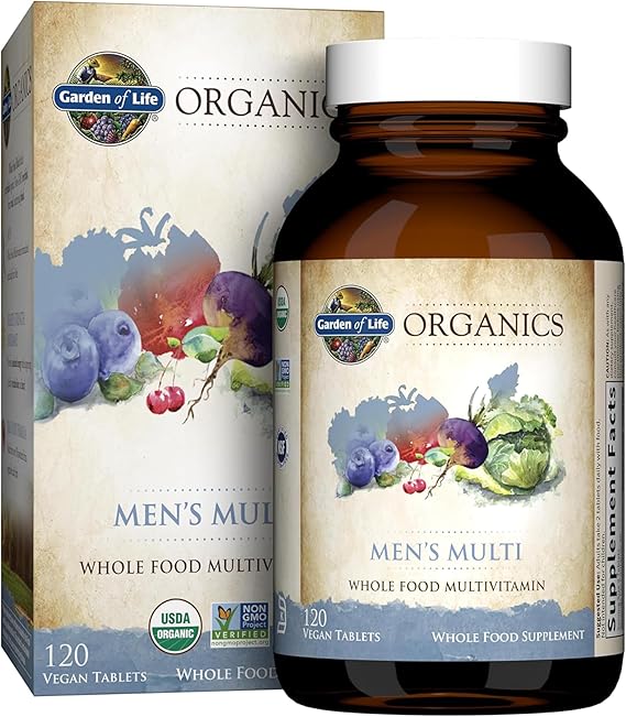 Garden of Life Organics Men's Multivitamin with Prostate Support, B12 & Vitamins Vegan Daily Whole Food Multivitamin, Non-GMO, Certified Organic, 120 Tablets
