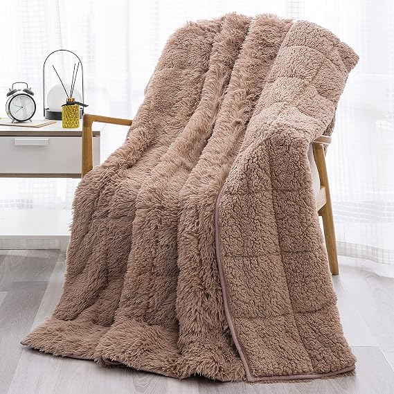 Wemore Weighted Blanket for Adult 48"x72" 15lbs Soft Long Plush Twin Brown