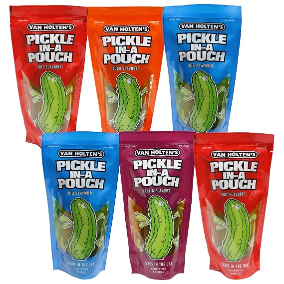 Van Holten's Variety Pickle-In-A-Pouch Sampler, Assorted Dill Snack, 6 Pack