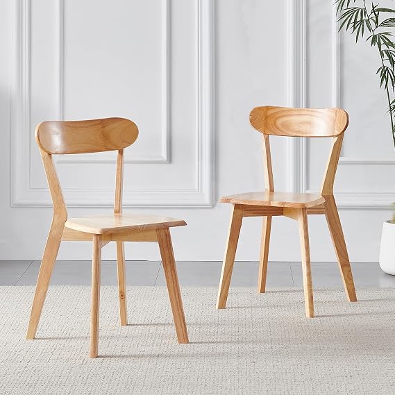 Solid Wood Dining Chairs Wooden Kitchen Chairs with Solid Frame and Legs (Burlywood Louis Set of 2)