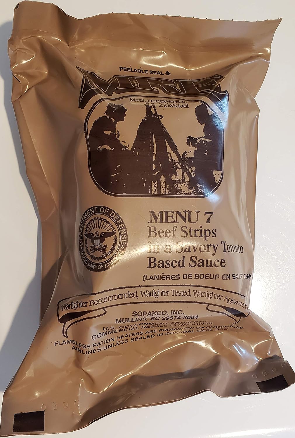 Genuine Military MRE Meal with Inspection Date 2022 or Newer (Beef Strips} Meal 7 Meals Ready To Eat