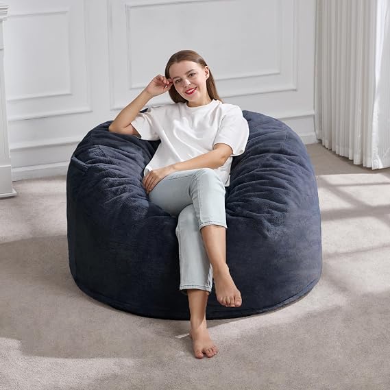Hobestluk Adult Bean Bag Chair 3FT Big Lounger with Plush Cover, Dark Grey